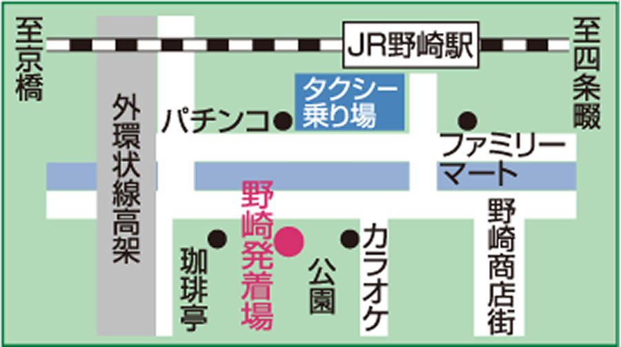 野崎駅東口からの無料シャトルバスマップ